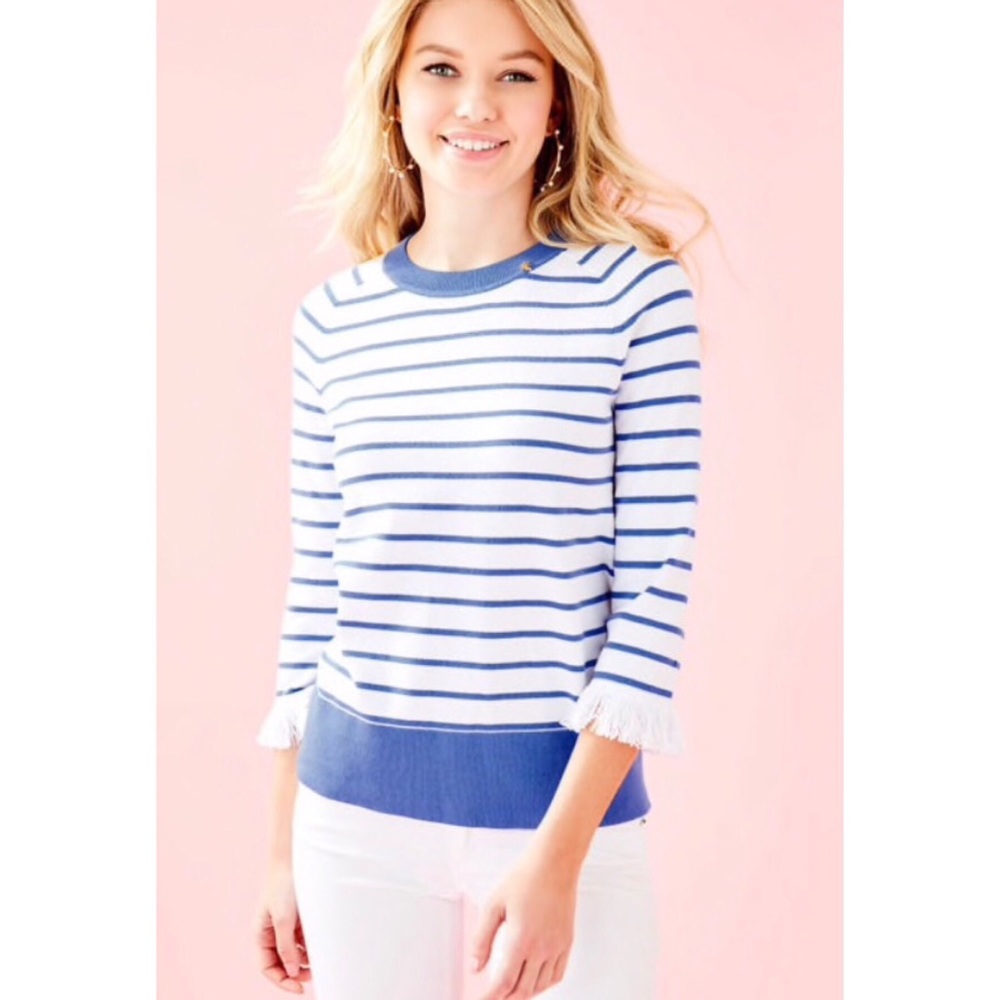 Lilly Pulitzer Dasha Striped Sweater M Blue White - Picture 1 of 8